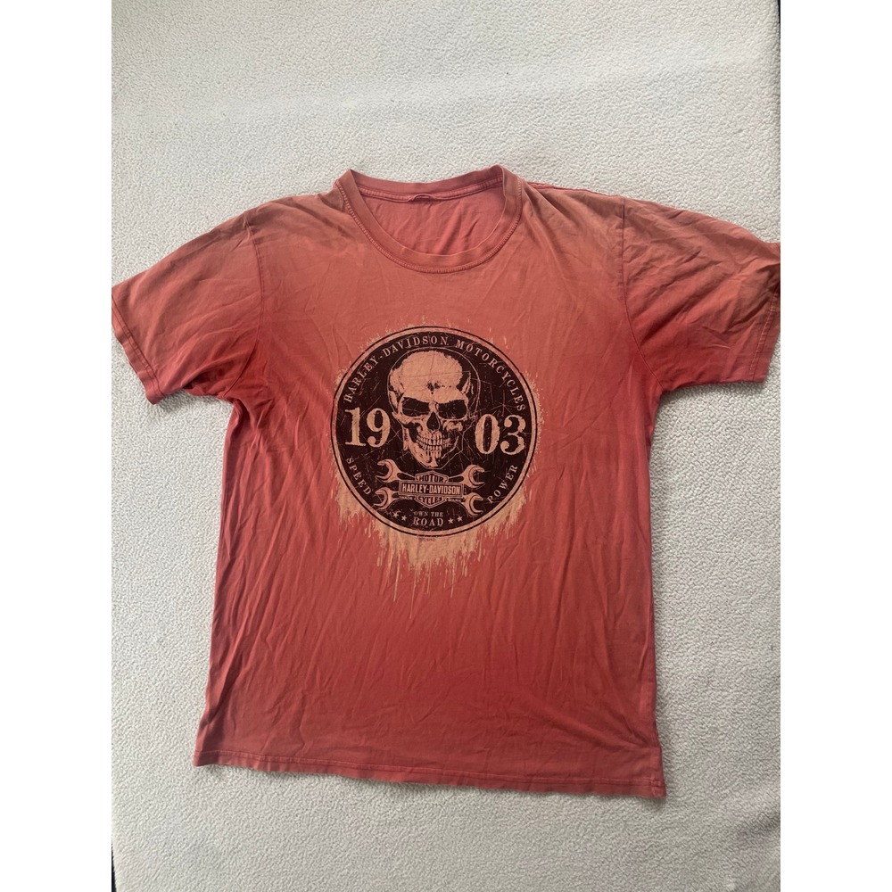 Harley-Davidson Mens Large T-Shirt Red Tampa Florida Skull Graphic 2016 Sun Fade